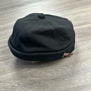 Black Beanie Cap with Flag Detail